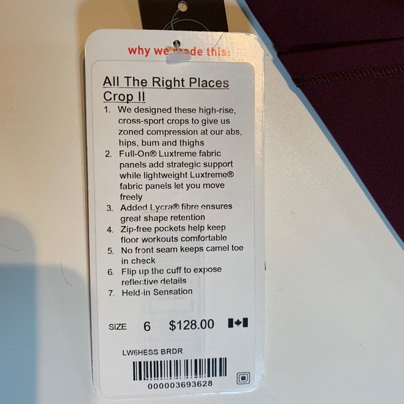 Lululemon All The Right Places Crop II, size 6 - Picture 3 of 3